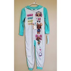 LOL Surprise Girls‎ Green Pajamas Blanket Sleeper Zip Up Hood Size 8 Medium